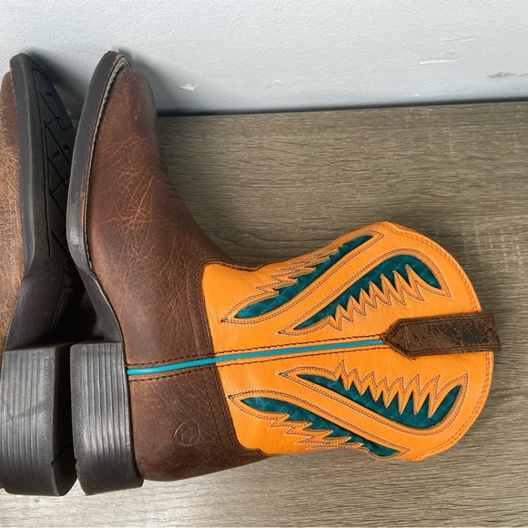 Ariat Quickdraw VentTek Western Wear Boots 4LR Youth 2 Orange Brown Blue Worn - Picture 7 of 15